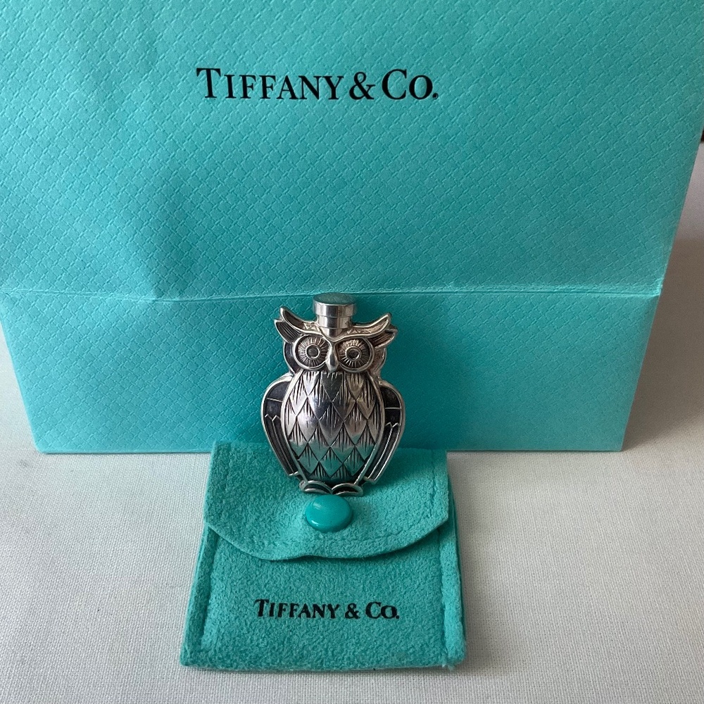Tiffany & Co.Sterling Silver Double Sided Owl Stamped Perfume Bottle Vintage